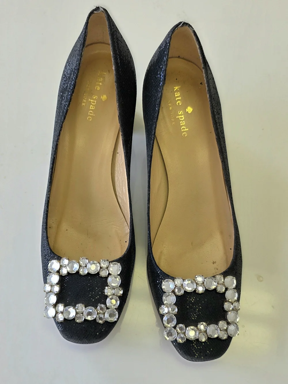 kate spade Black Crystal Buckle Heels